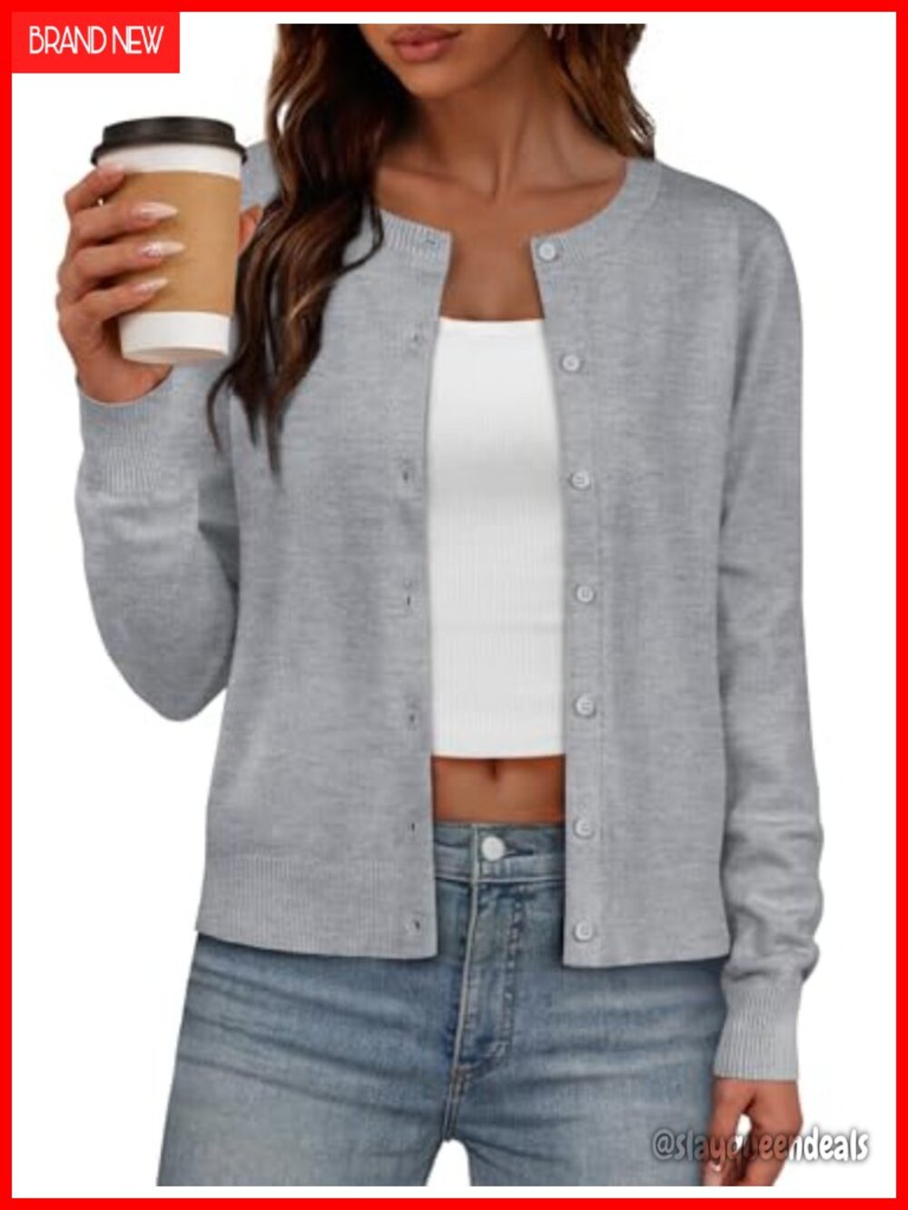 Lightweight Button Down Cardigan Long Sleeve Crew Neck Fall Sweater